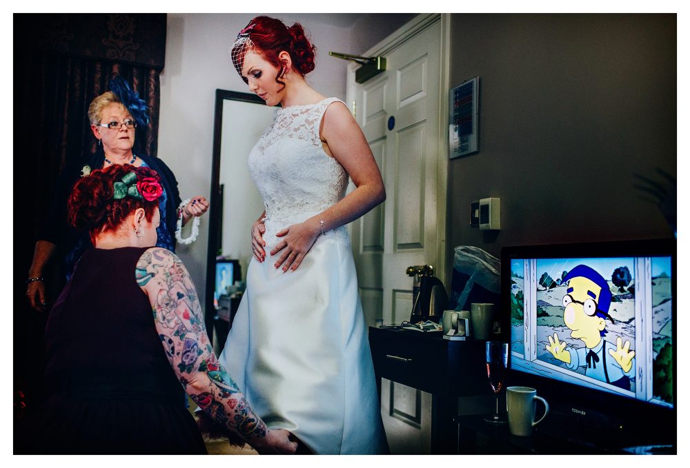 funny photo of Simpsons character watching bride get ready