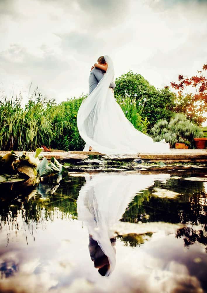 bride & groom reflection portrait