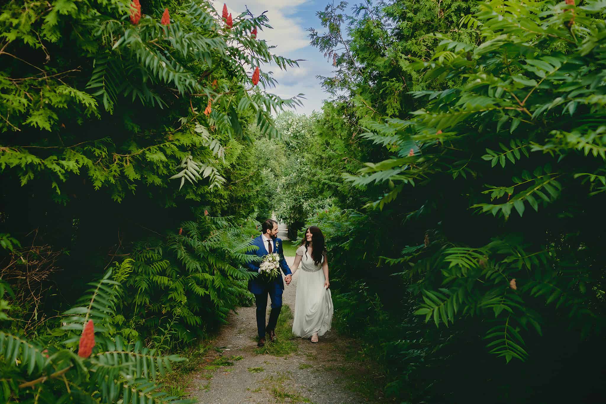 Bride and groom at an outdoor wedding venue in Canada