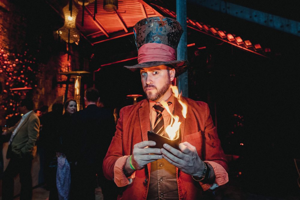 A man dressed up at an event.